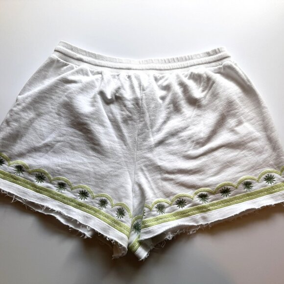 Anthropologie Terry White Green Embroidered Daily Practice Shorts sz Large - Picture 7 of 7